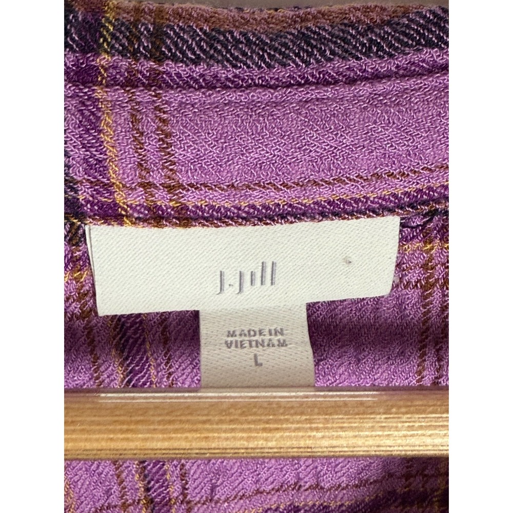 J Jill Purple Plaid Long Sleeve Collared Button Down Tunic Shirt Sz L Top Blouse - Picture 5 of 9